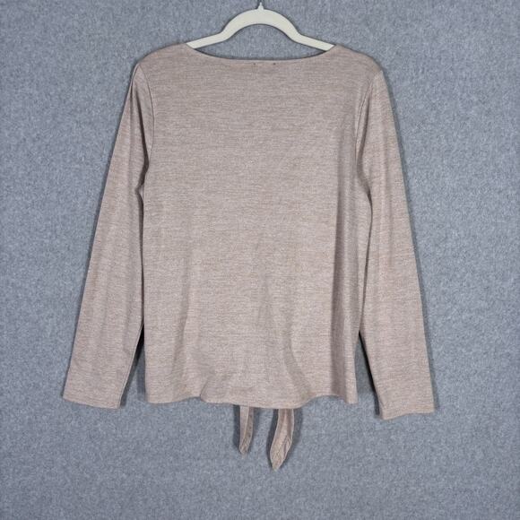 Talbots Sweater Top Medium Pink Metallic Tie Front Minimal Blush Glam Career - Picture 10 of 12